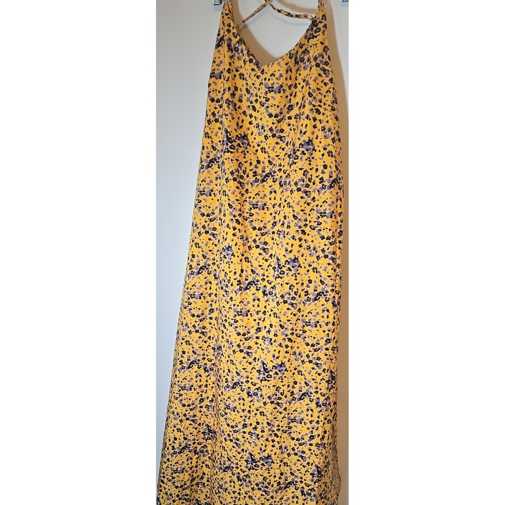 Blu Heaven Yellow Floral V-Neck Strappy Crisscross Back Maxi‎ Dress L